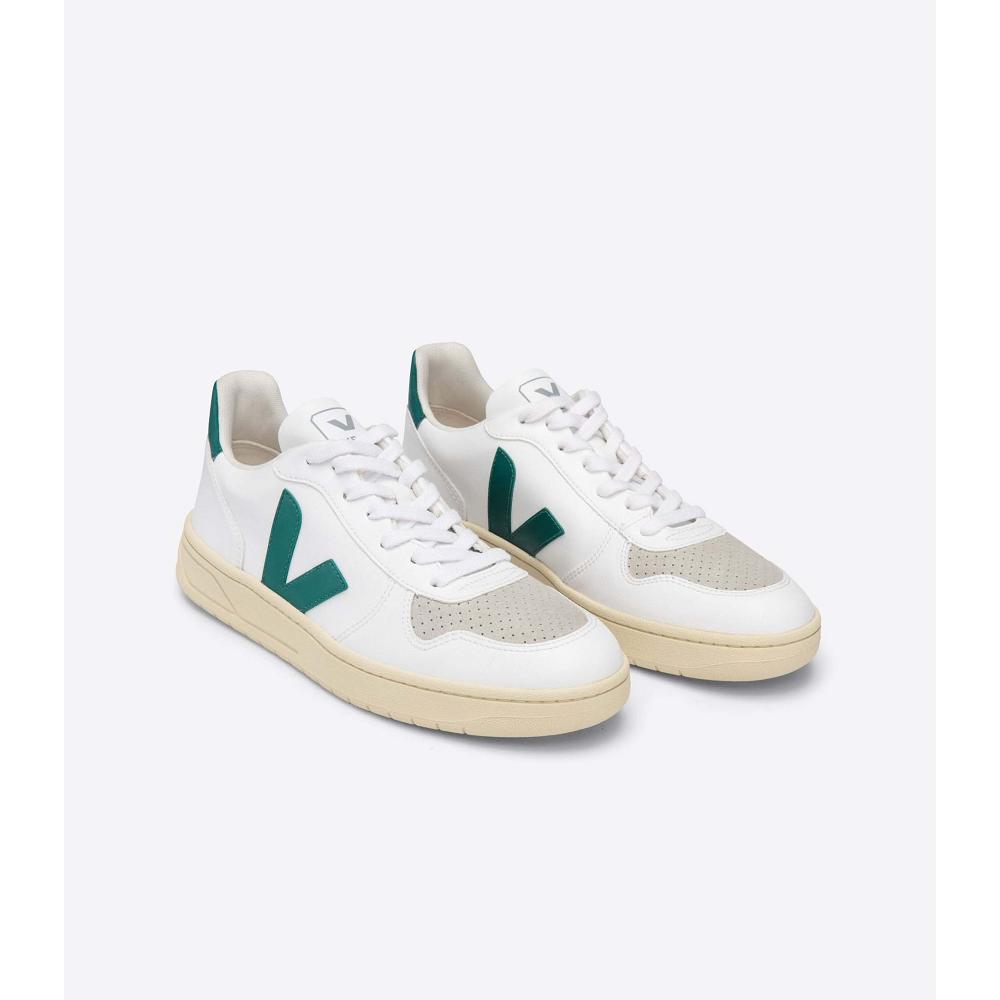 Veja V-10 CWL Women's Sneakers White/Green | CA 653PJJ